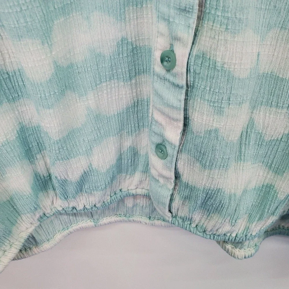 Lane Bryant Womens 26/28 Blue Aqua Tie-Dye Top Button Front Long Sleeve Blouse - Picture 6 of 14